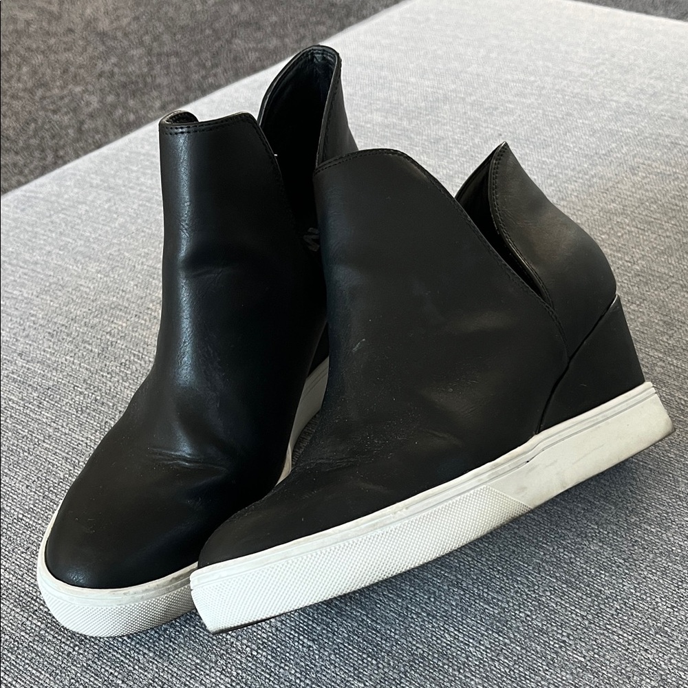 MIA Black Leather Wedge Sneakers